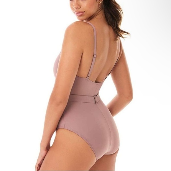 SKINNY DIPPERS by Miraclesuit nude belted medallion one piece simba swimsuit L - Picture 4 of 8